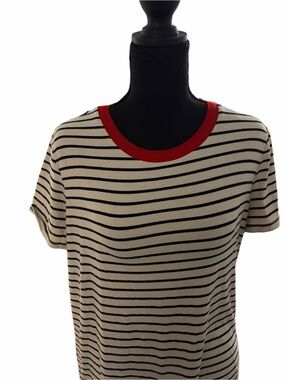Dalia Striped Short-Sleeve Tee with Red Crewneck